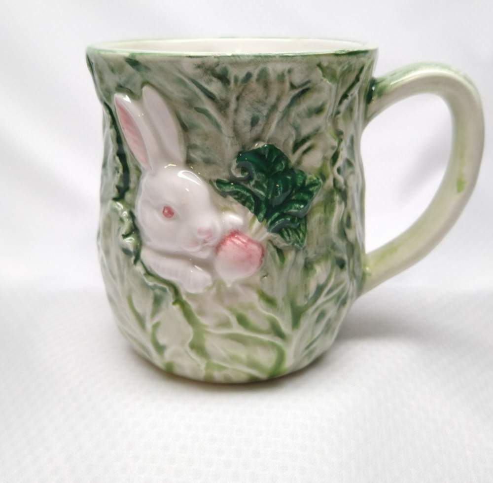 Shafford Rabbit Patch Mug Green Cabbage Leaf Bunny 3D Vintage Easter